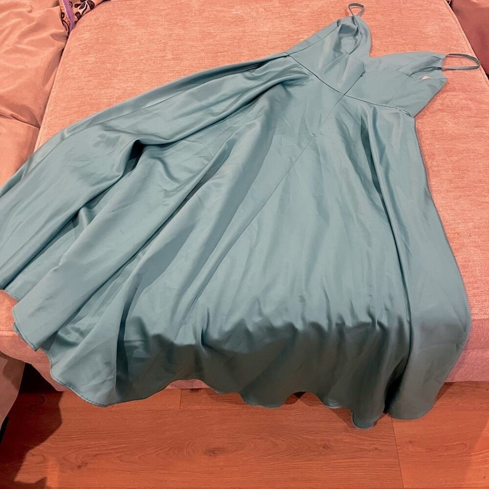 Jules and Cleo Satin A Line Spaghetti Strap Teal Formal Ball Gown Prom sz 20 - Picture 4 of 7